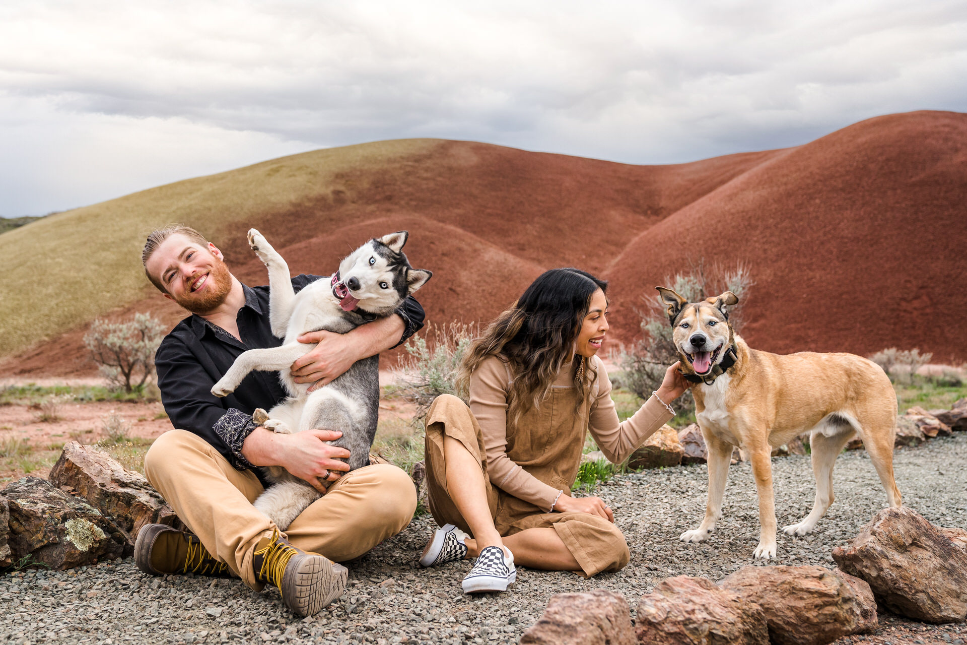 Couple with their dogs at the Painted Hills